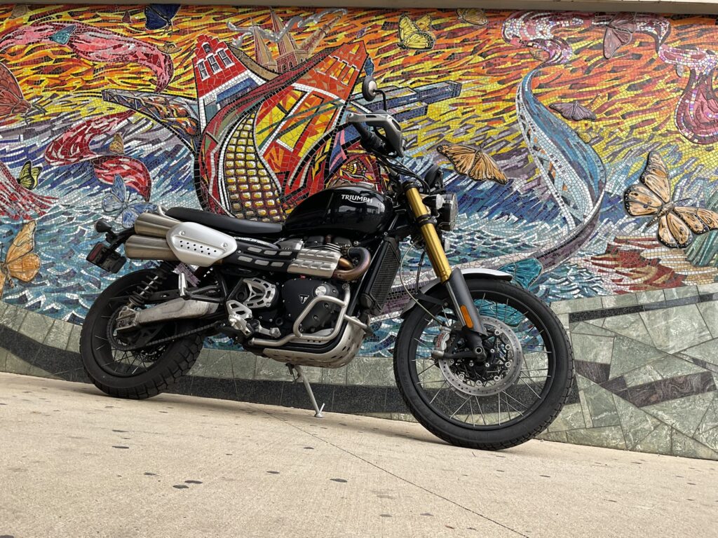 Scrambler 1200 XE in front of Mural